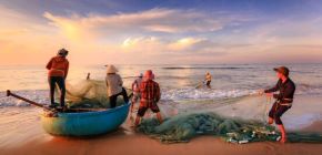 Vietnamese fishers pull in a net. (Image credit: Quang Nguyen Vinh
