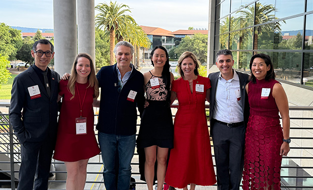 Image: From left to right: Alan Chiu, MSM ’11; Anna Neverova, MSM ’18; Federico Antoni, MBA ’04; Valerie Shen, MBA ’19; Michelle Landrey Cline, MBA ’98; T.J. Duane, MBA ’14; Kim Chan, MBA ’97.
