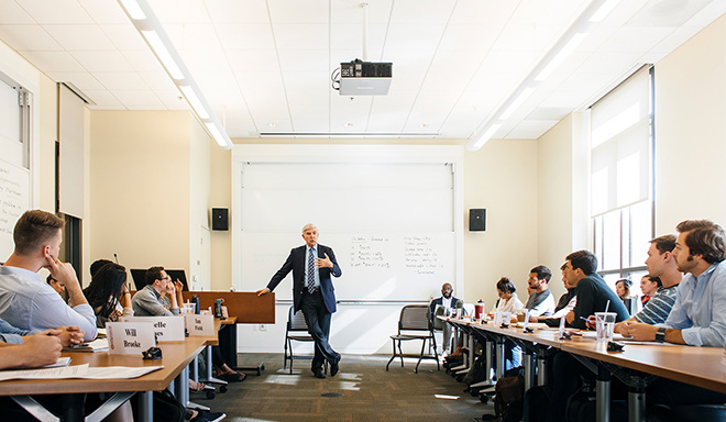 Professors H. Irving Grousbeck (shown here) and Charles A. Holloway founded the Center for Entrepreneurial Studies (CES) at Stanford GSB in 1996. | Elena Zhukova